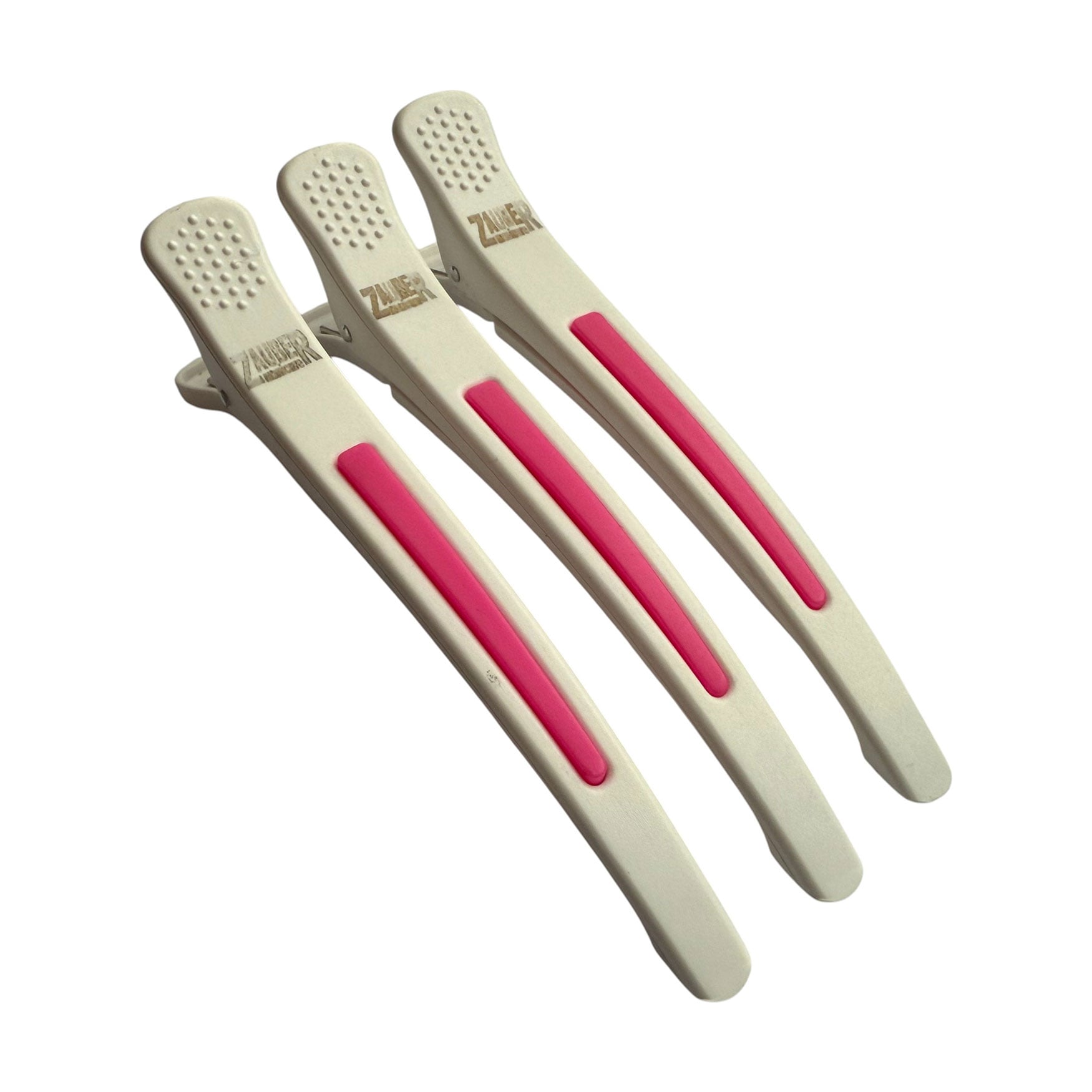 Перукарський затискач для волосся Zauber-manicure пластиковий, білий з малиновим, 3 шт (06-097B-3)